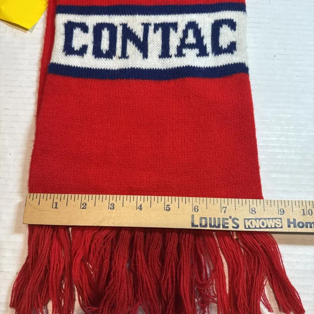 Vintage 70’s “Contac” 100% Acrylic Red Scarf w/ Fringe Gently Worn Minor Stains